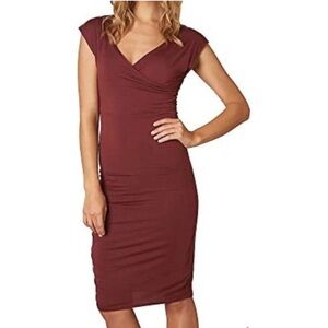 Prana Shayla Faux Wrap Ruched Side Dress XS in Raisin